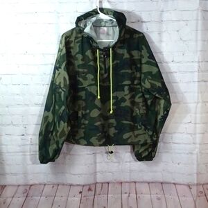 No‎ Boundies Womans Green Cameo Hooded Rain Jacket XL